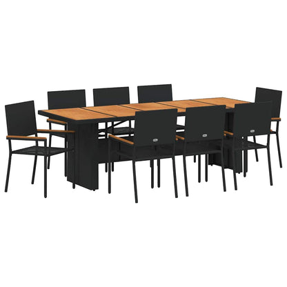 Set da Pranzo per Giardino 9 pcs Nero Poly Rattan - homemem39