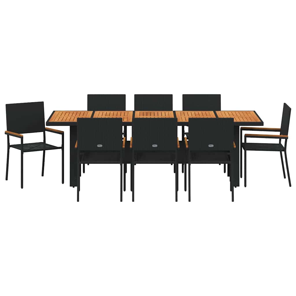Set da Pranzo per Giardino 9 pcs Nero Poly Rattan - homemem39