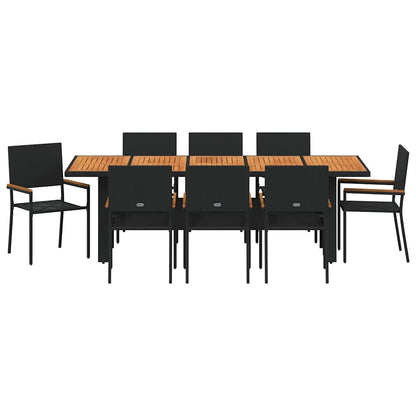Set da Pranzo per Giardino 9 pcs Nero polyrattan
