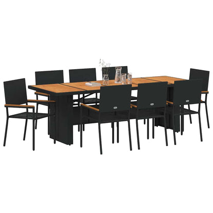 Set da Pranzo per Giardino 9 pcs Nero polyrattan