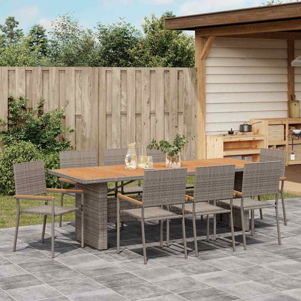 Set da Pranzo per Giardino 9 pcs Grigio polyrattan | homemem39