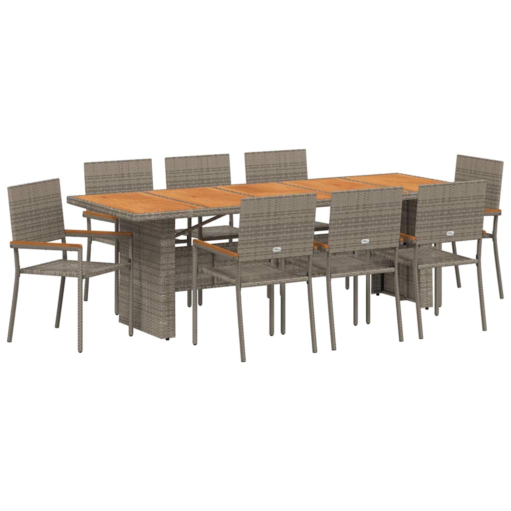 Set da Pranzo per Giardino 9 pcs Grigio polyrattan | homemem39
