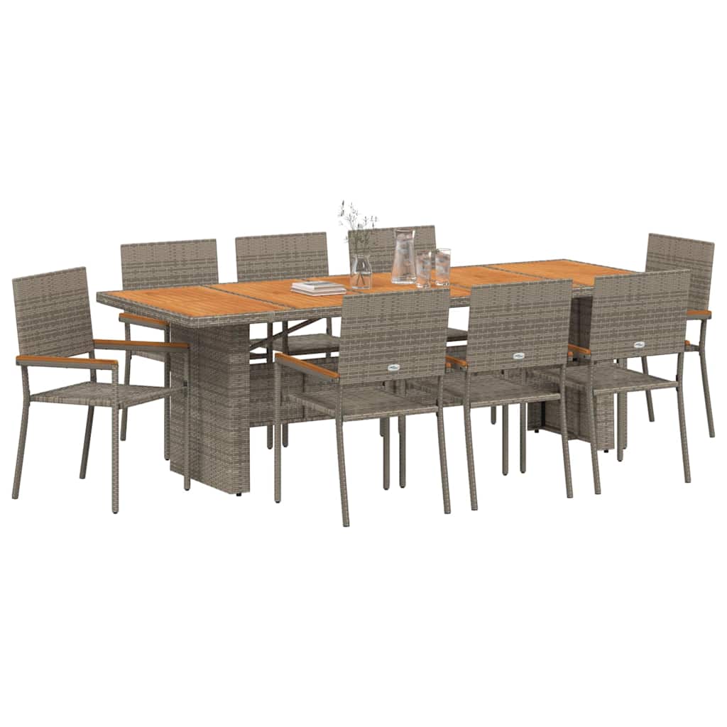 Set da Pranzo per Giardino 9 pcs Grigio polyrattan | homemem39