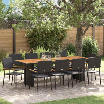 Set da Pranzo per Giardino 11 pcs Nero polyrattan