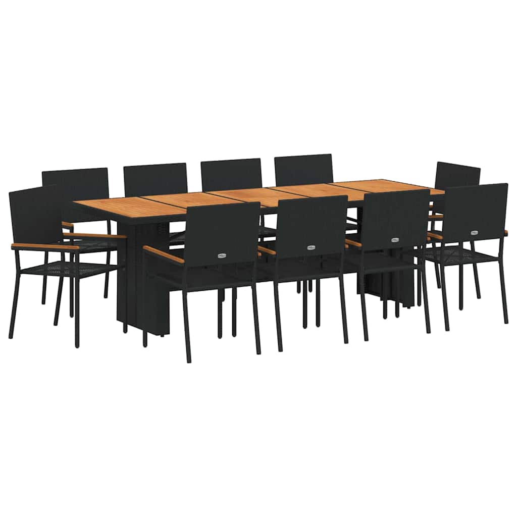 Set da Pranzo per Giardino 11 pcs Nero polyrattan
