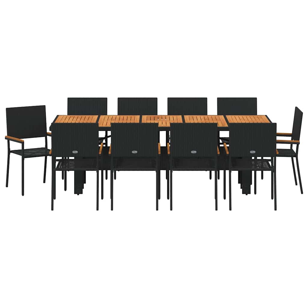 Set da Pranzo per Giardino 11 pcs Nero Poly Rattan - homemem39