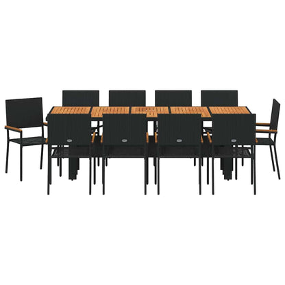 Set da Pranzo per Giardino 11 pcs Nero polyrattan
