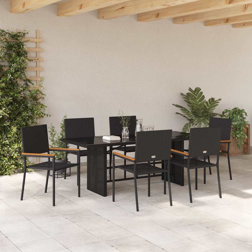 Set da Pranzo per Giardino 7 pcs Nero polyrattan