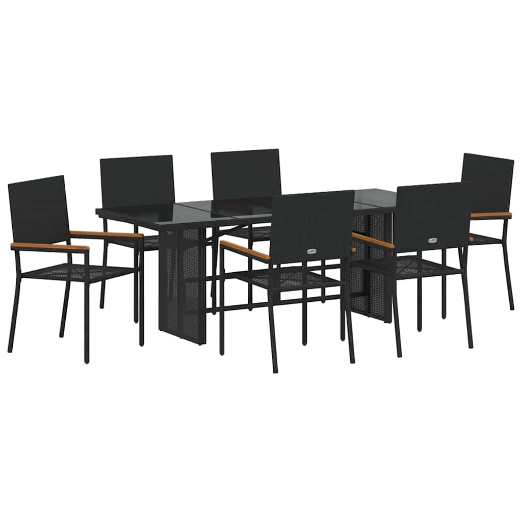 Set da Pranzo per Giardino 7 pcs Nero polyrattan