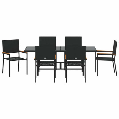 Set da Pranzo per Giardino 7 pcs Nero polyrattan