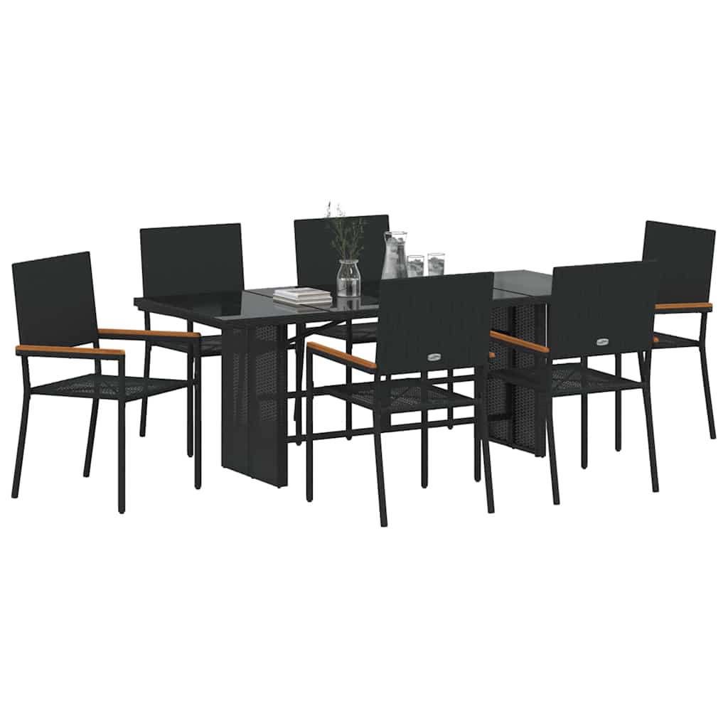 Set da Pranzo per Giardino 7 pcs Nero polyrattan