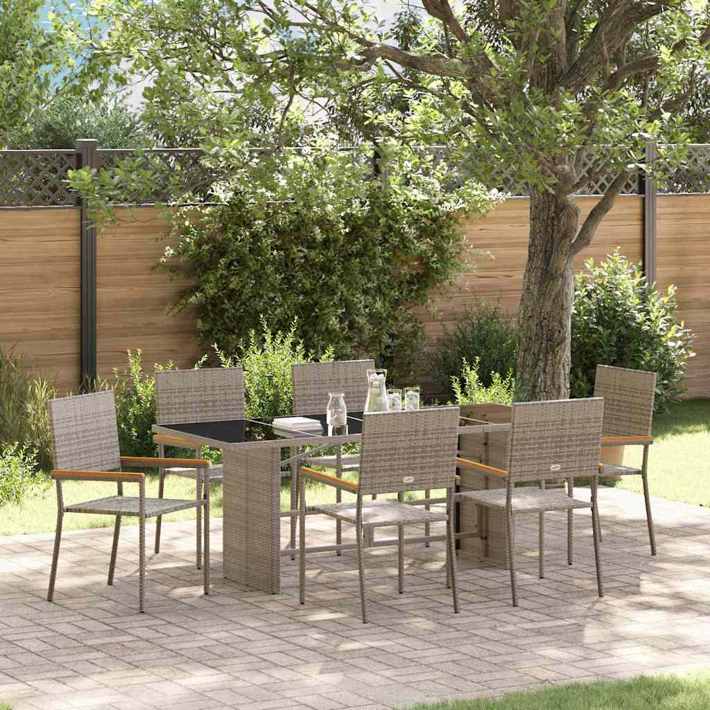 Set da Pranzo per Giardino 7 pcs Grigio polyrattan