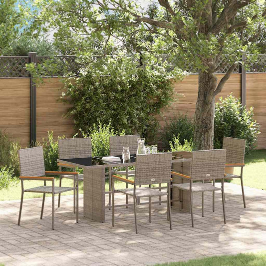 Set da Pranzo per Giardino 7 pcs Grigio polyrattan