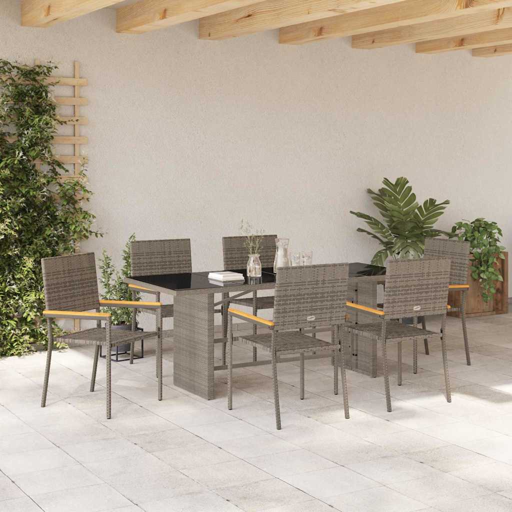 Set da Pranzo per Giardino 7 pcs Grigio polyrattan