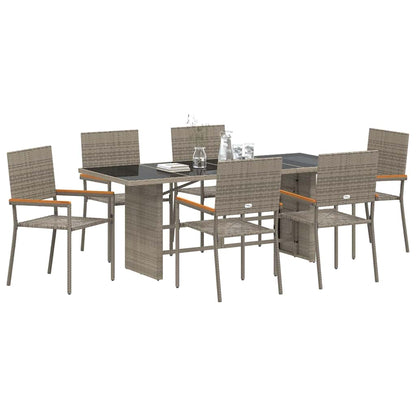 Set da Pranzo per Giardino 7 pcs Grigio polyrattan