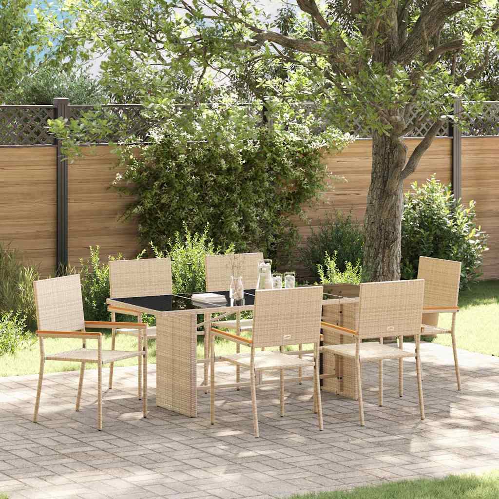 Set da Pranzo per Giardino 7 pcs Beige polyrattan