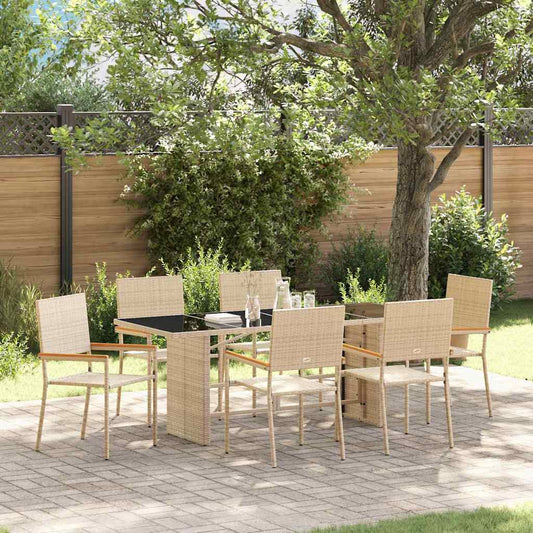 Set da Pranzo per Giardino 7 pcs Beige polyrattan