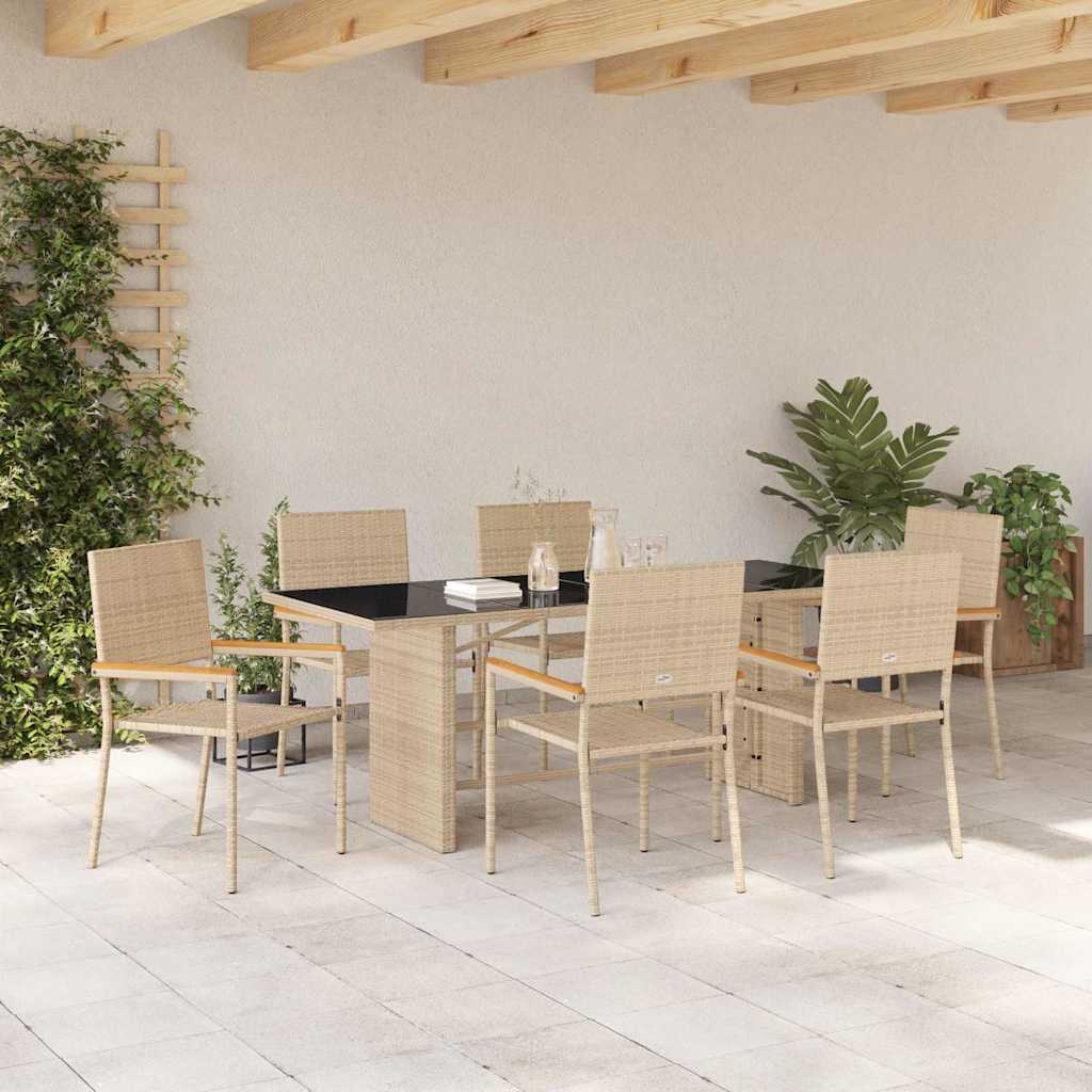 Set da Pranzo per Giardino 7 pcs Beige polyrattan