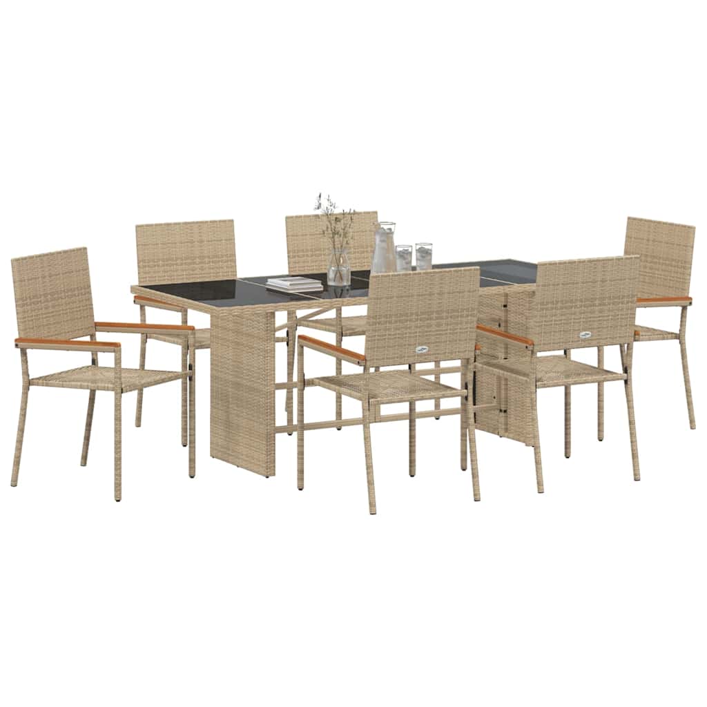 Set da Pranzo per Giardino 7 pcs Beige polyrattan