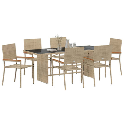 Set da Pranzo per Giardino 7 pcs Beige polyrattan