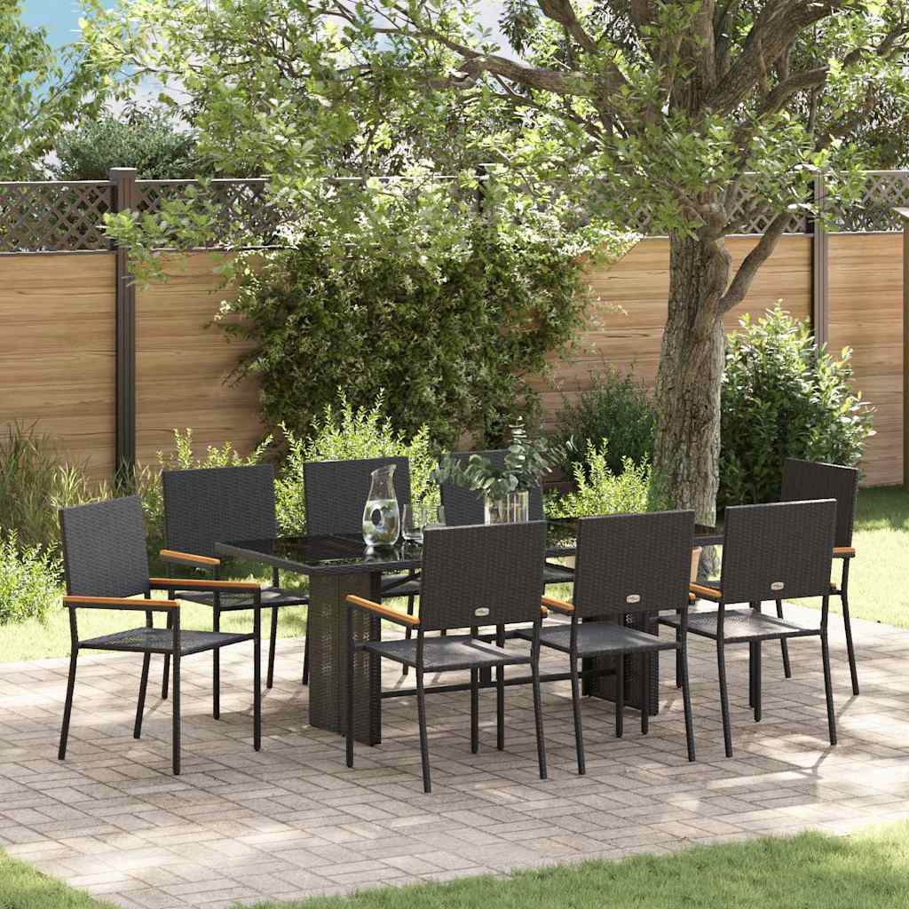 Set da Pranzo per Giardino 9 pcs Nero polyrattan