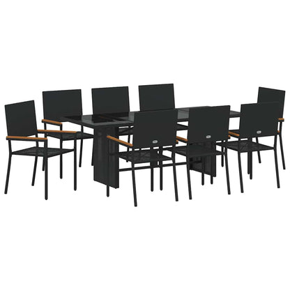 Set da Pranzo per Giardino 9 pcs Nero polyrattan