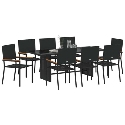 Set da Pranzo per Giardino 9 pcs Nero polyrattan