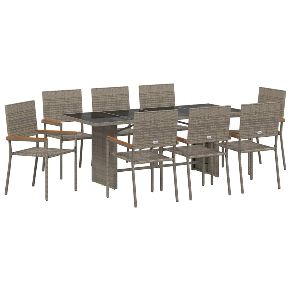 Set da Pranzo per Giardino 9 pcs Grigio polyrattan