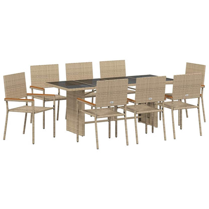 Set da Pranzo per Giardino 9 pcs Beige polyrattan