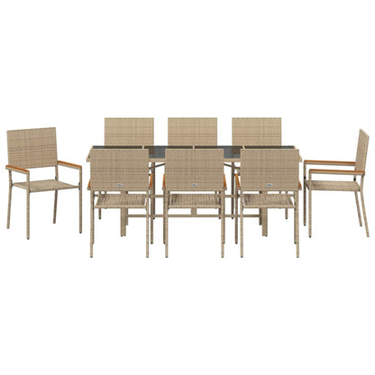 Set da Pranzo per Giardino 9 pcs Beige polyrattan