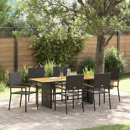 Set da Pranzo per Giardino 7 pcs Nero polyrattan