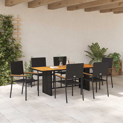 Set da Pranzo per Giardino 7 pcs Nero polyrattan