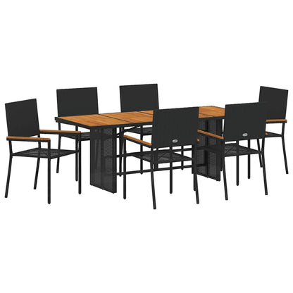 Set da Pranzo per Giardino 7 pcs Nero polyrattan