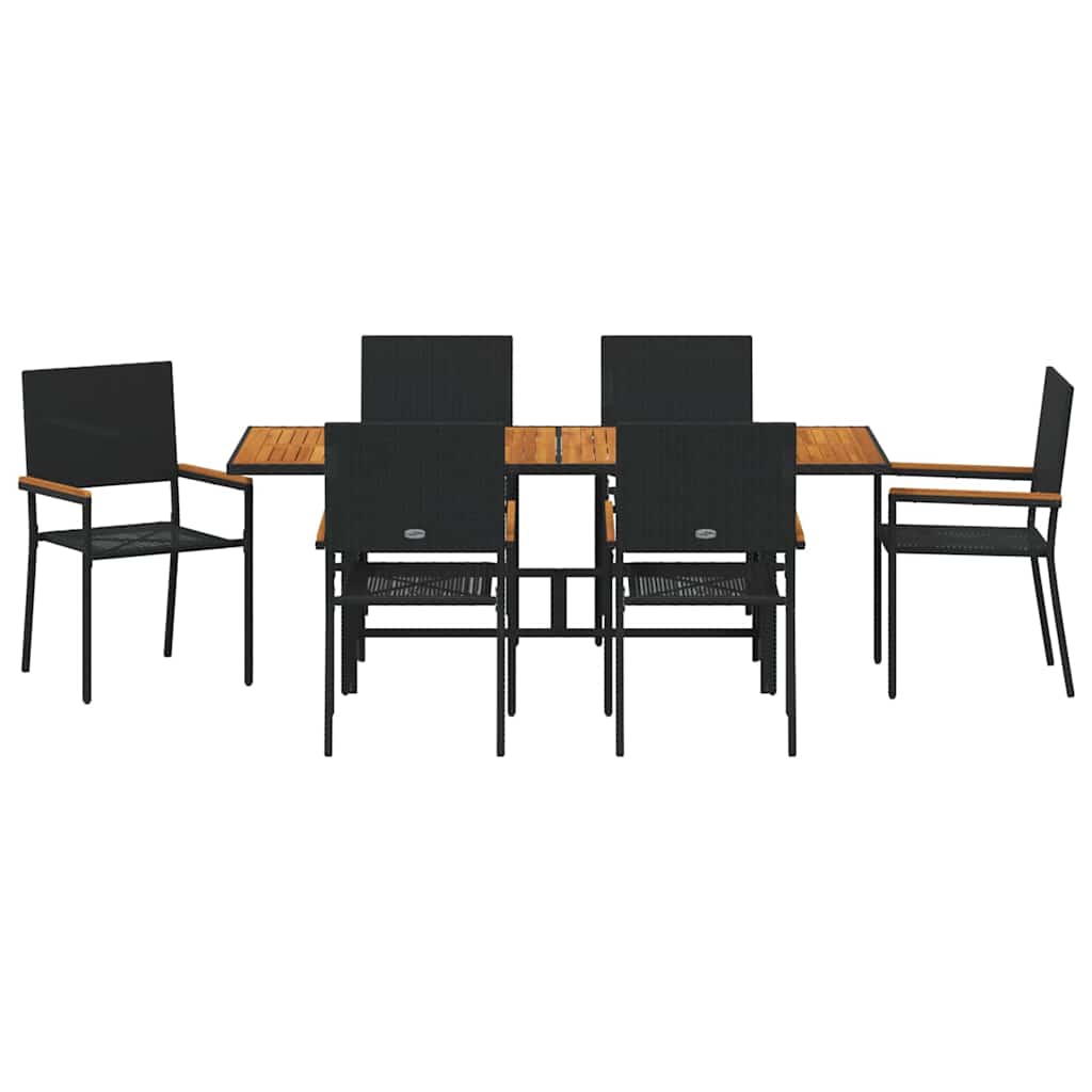 Set da Pranzo per Giardino 7 pcs Nero polyrattan