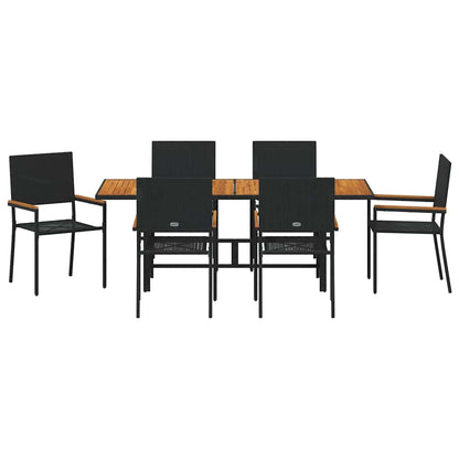 Set da Pranzo per Giardino 7 pcs Nero polyrattan