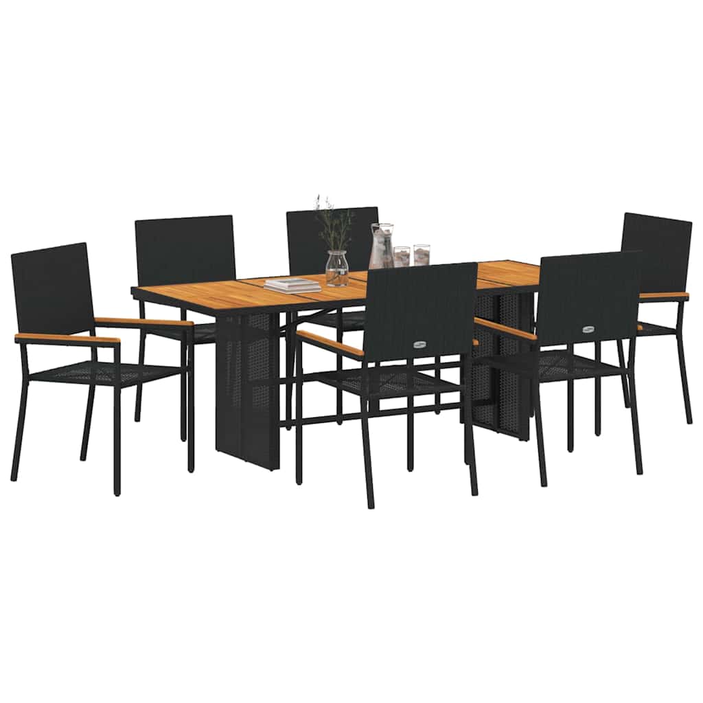 Set da Pranzo per Giardino 7 pcs Nero polyrattan