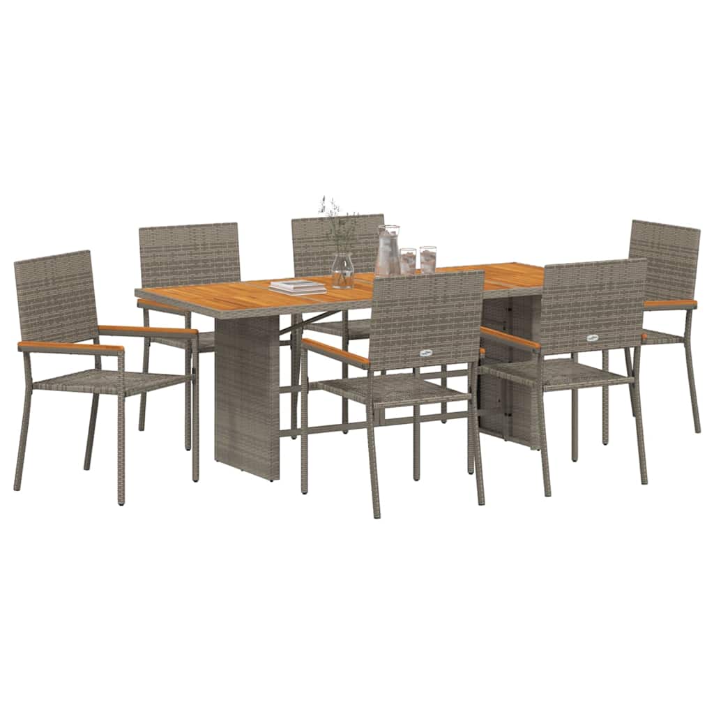 Set da Pranzo per Giardino 7 pcs Grigio polyrattan