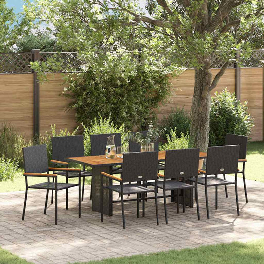 Set da Pranzo per Giardino 9 pcs Nero polyrattan