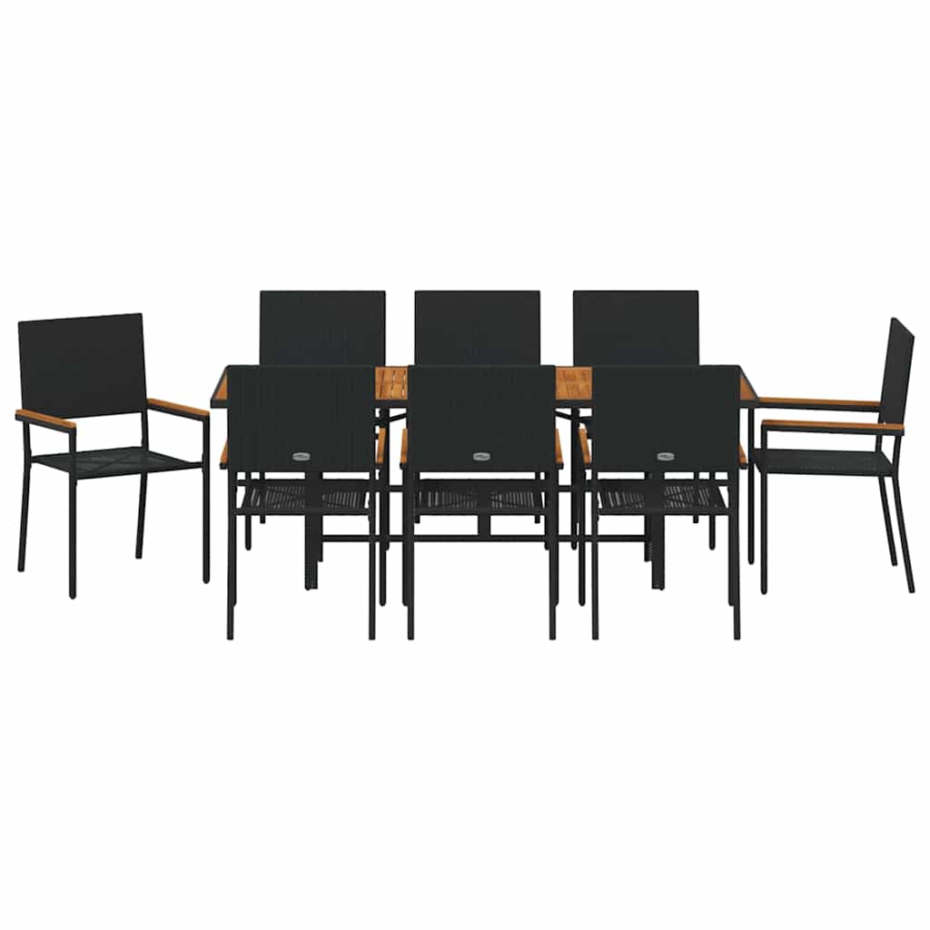 Set da Pranzo per Giardino 9 pcs Nero polyrattan