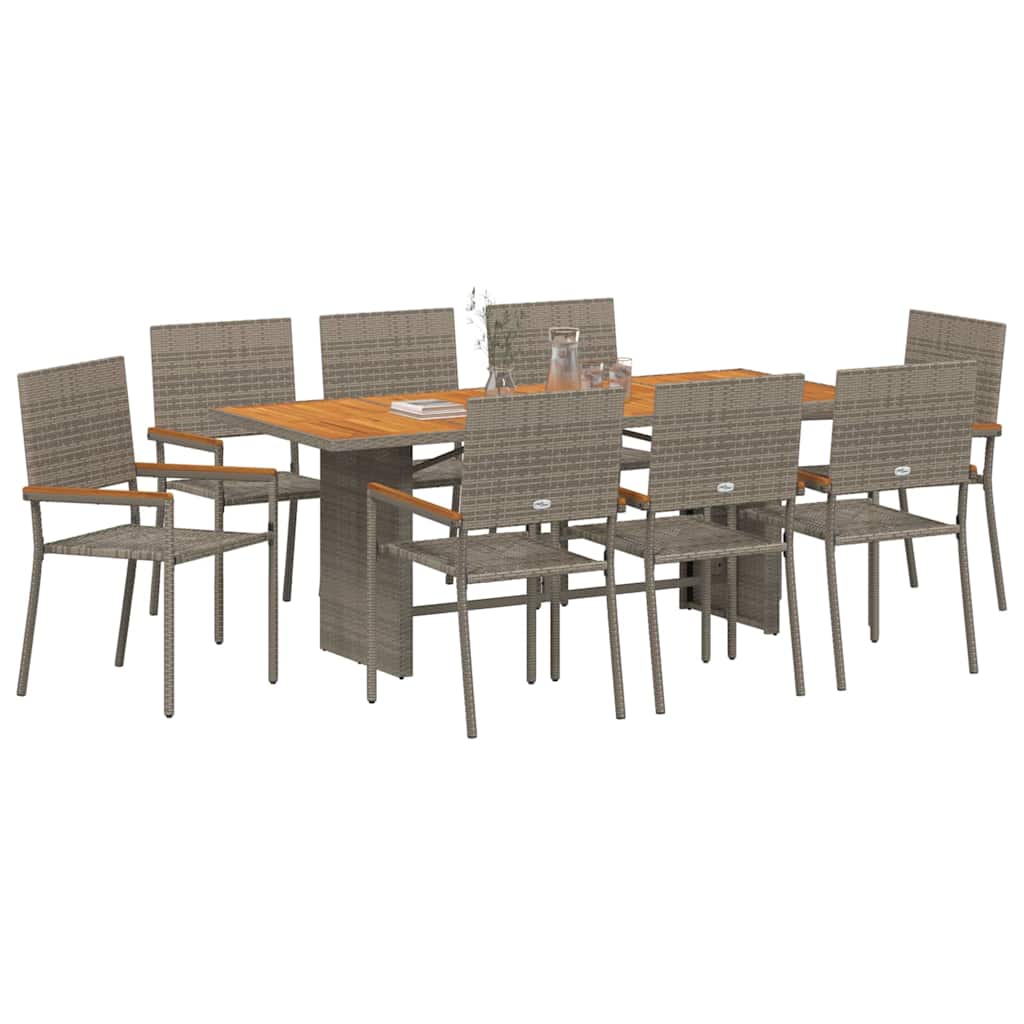 Set da Pranzo per Giardino 9 pcs Grigio polyrattan