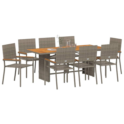 Set da Pranzo per Giardino 9 pcs Grigio polyrattan