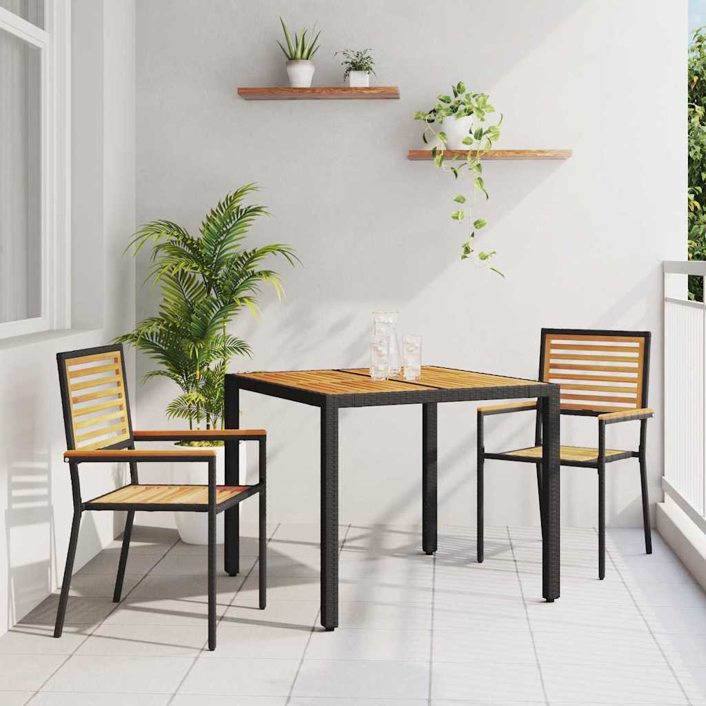 Set da Pranzo per Giardino 3 pcs Nero e Marrone polyrattan