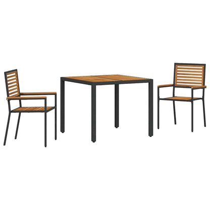 Set da Pranzo per Giardino 3 pcs Nero e Marrone polyrattan