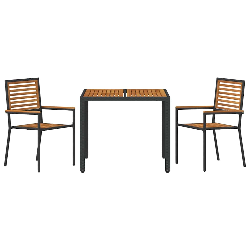 Set da Pranzo per Giardino 3 pcs Nero e Marrone polyrattan
