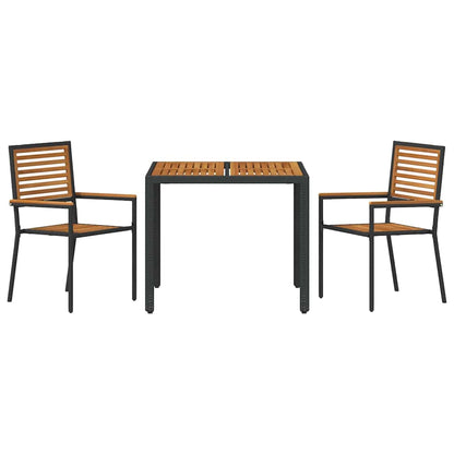 Set da Pranzo per Giardino 3 pcs Nero e Marrone polyrattan