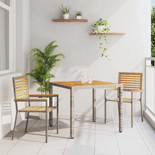 Set da Pranzo per Giardino 3 pcs Grigio e Marrone polyrattan