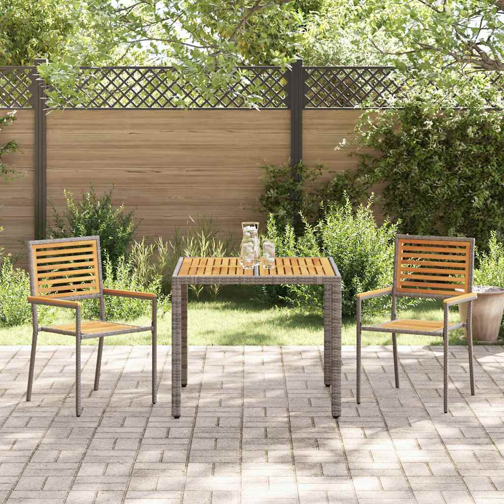 Set da Pranzo per Giardino 3 pcs Grigio e Marrone polyrattan