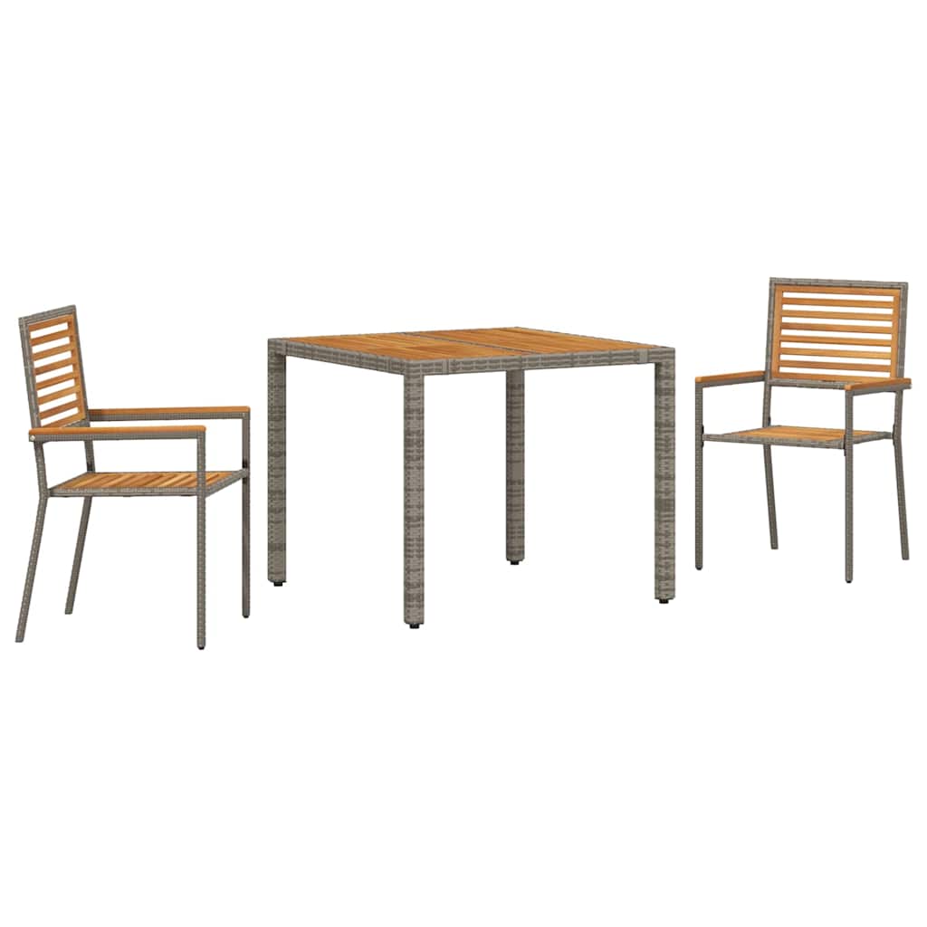 Set da Pranzo per Giardino 3 pcs Grigio e Marrone polyrattan