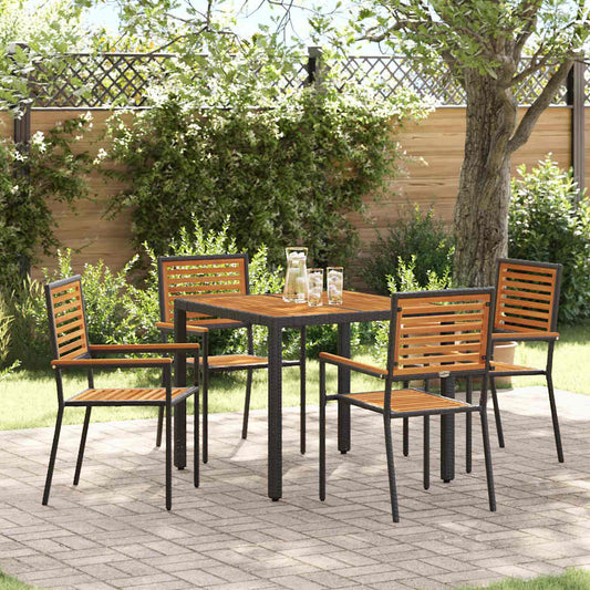 Set da Pranzo per Giardino 5 pcs Nero e Marrone polyrattan