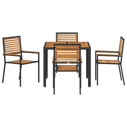 Set da Pranzo per Giardino 5 pcs Nero e Marrone polyrattan